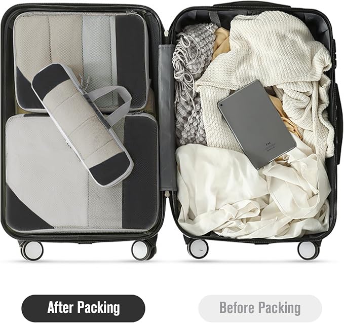WOOMADA Compression Packing Cubes for Suitcases Travel Essentials 6 Set Rectangle Mesh Expandable Travel Bags Organizer for Luggage - Image 5