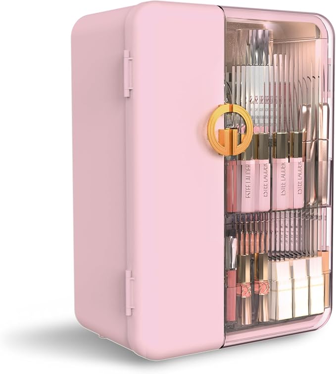 UAK Makeup Organizer with Drawers for Vanity, Cosmetic Display Case with Brush Holders, Storage for Skincare Countertop Bathroom (Pink) by SayGoodbyetoClosetChaoswithCurStorage
