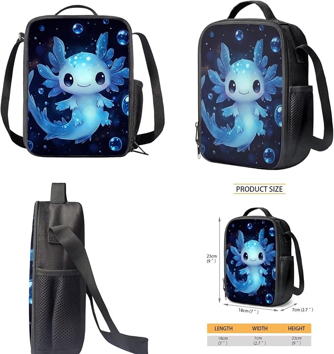 Blue Axolotl Backpack for School Girls 2nd Grade with Lunch Box Preppy Elementary Bookbag and Lunchbox Set 4PCS Cute Back Pack Lunch Bag Pencil Case Watter Bottle Holder Book Bags Kids 6-8 - Image 5