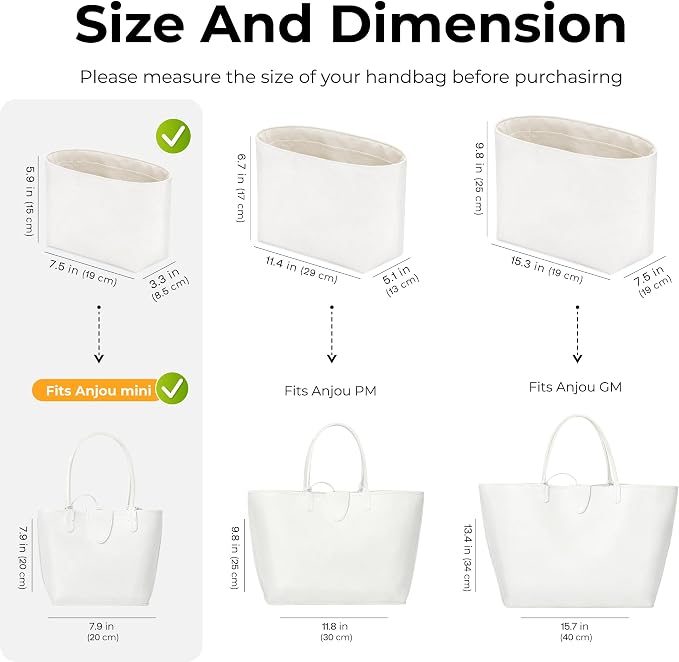 Tote Bag Organizer Insert for Anjou Mini Handbag,Custom Fit Inside Premium Craie Lightweight WaterResistant Purse Insert with Cup Holder Accessories - Image 2
