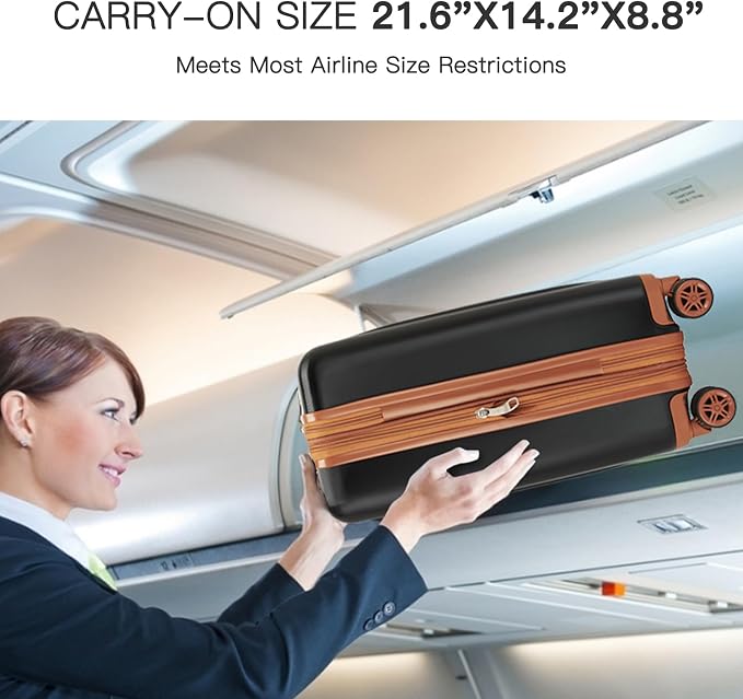 Kono Carry On Luggage 22x14x9 Airline Approved 20 Inch Expandable Suitcase | Lightweight Luggage with Quiet Spinner Wheels & TSA Lock, PC+ABS Hard Shell Suitcase for 1-3 Days Travel, Black & Brown - Image 2