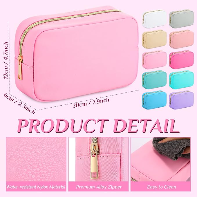 Sweetude 10 Pcs Nylon Makeup Bag Travel Cosmetics Pouch Zipper Pouch Purse Toiletry Bag Big Capacity Makeup Organizer for Women Girls Waterproof Travel Skincare Case(Multicolor) - Image 3