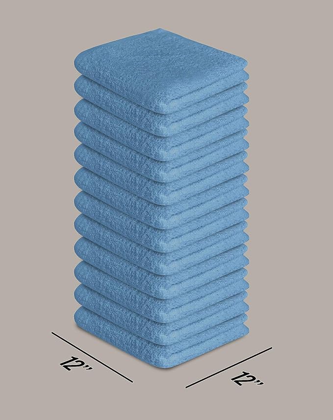 100% Cotton Washcloths 24 Pack (12x12 Inches) Soft, Highly Absorbent Washcloth, Face Towels, Wash Cloths for Face, Ring Spun, Bulk Pack (Sky Blue) - Image 3