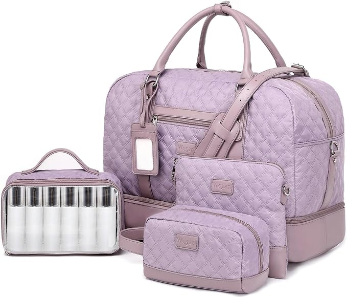 Wogarl 4PCS Weekender Bags for Women Large Overnight Weekend Travel Duffel Carry on Shoulder with Shoe Compartment Canvas Toiletry Bag for Travel Business Gym by Wogarl