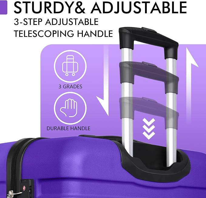 AnyZip Luggage PC ABS Hardside Lightweight Suitcase with 4 Universal Wheels TSA Lock Checked-Medium 24 Inch Violet Purple - Image 7