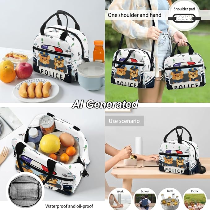 Police Car Kids Backpack Boys 3 Piece School Bag Set for Girls 4-6 with Lunch Kit and Pencil Pouch Backpack for 1 Grade Toddler Bookbag - Image 4