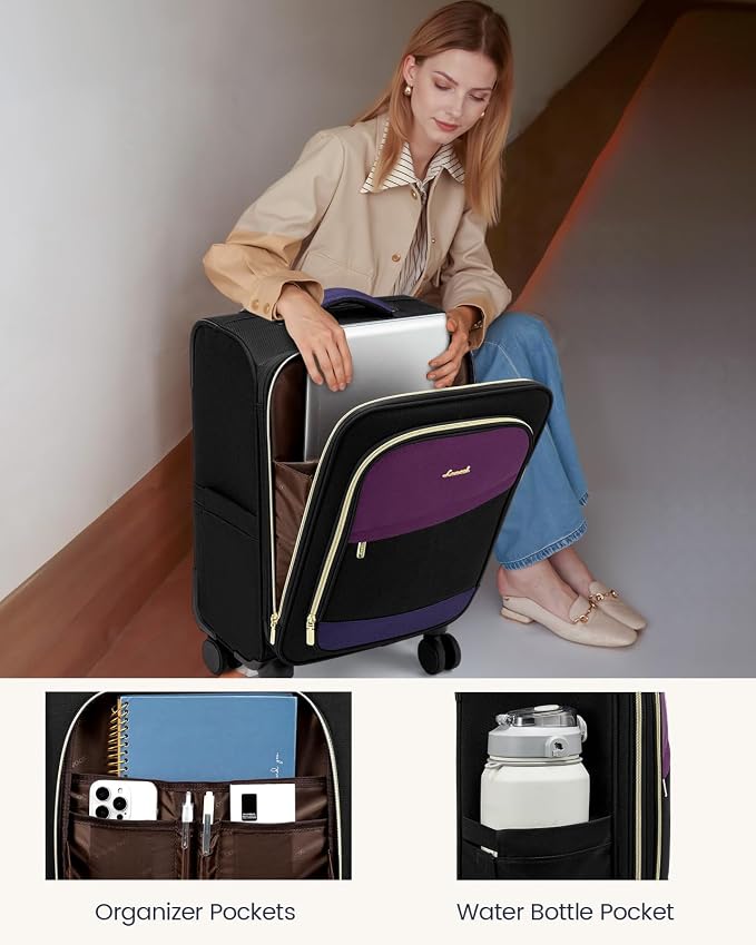 LOVEVOOK 4 Pcs Carry On Luggage 22x14x9 Airline Approved, 20 Inch Carry On Suitcases with Wheels, Softside Rolling Suitcase for Women Men, with TSA Lock Weekender Travel Luggage - Image 4