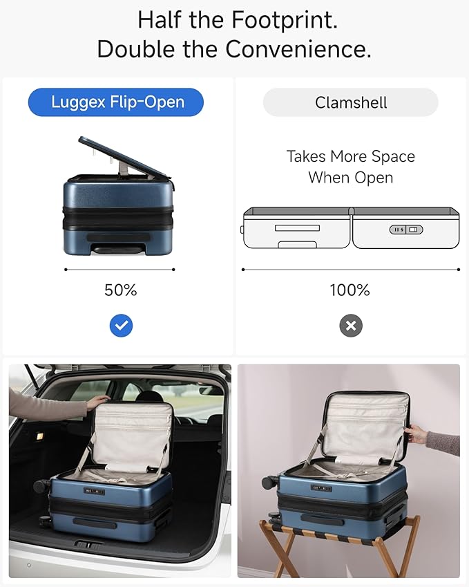 LUGGEX Carry On Luggage Top Opening, Expandable Polycarbonate Hard Shell Suitcase with Wheels (FX-Core, Blue, 20 Inch, 36L-41L) - Image 3