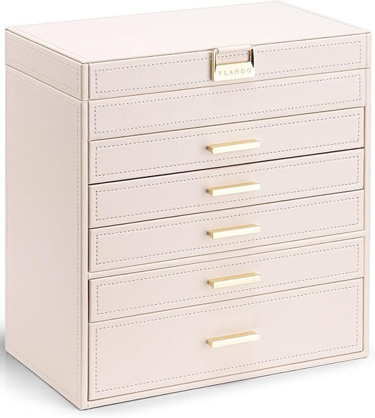 VLANDO 6 Layer Large Jewelry Box - Jewelry Holder Organizer, Jewelry Box Organizer for Drawer Necklace Ring Bracelet and Watch, Birthday Gift for Loved Ones - Pink by VLANDO