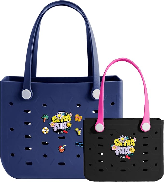 2-Pack Beach Bags Medium & Small,Waterproof Sandproof Rubber Tote Set for Women Men, Vacation Pool Boat Essentials - Image 5