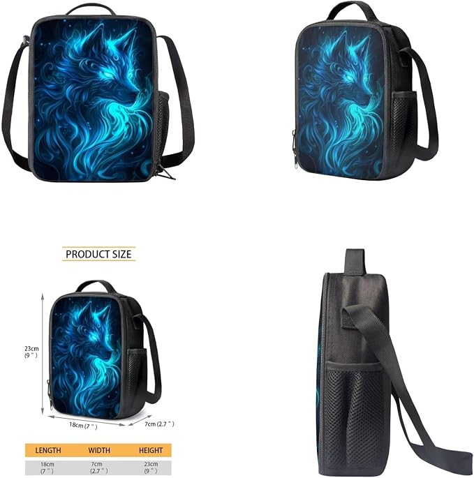 Galaxy Wolf Backpack for Girls Boys Backpack with Lunch Box Water Bottle Carrier with Strap and Big Pencil Case 4PCS Bookbag with Front Pocket for School 17 inch Sturdy School Bag for Kids - Image 4