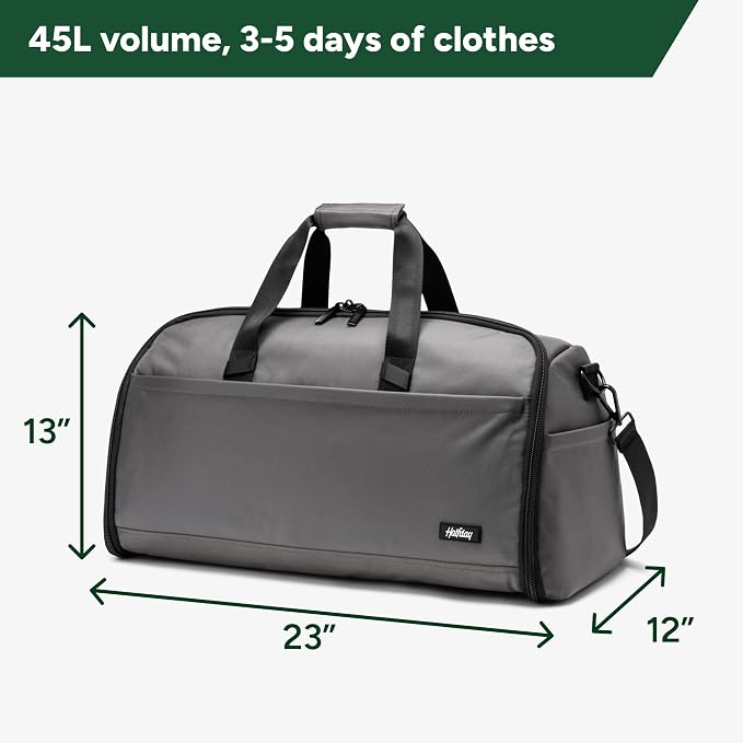 Halfday Convertible 2-in-1 Premium Garment Duffel Weekender Bag 45L: Wrinkle-Free Travel (Hanging Suit Compartment, Shoe Pockets, Trolley Sleeve), Balistic Nylon Carry-on, Ash - Image 6