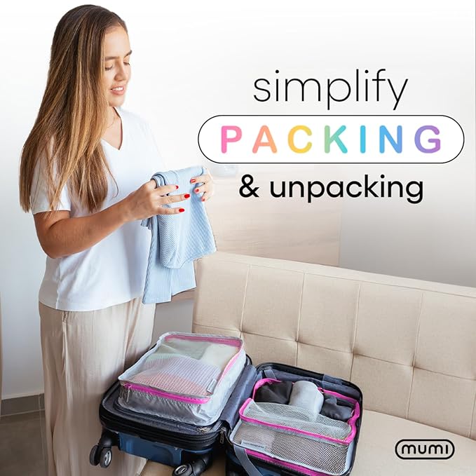 MUMI Packing Cubes for Travel - 5 Set Luggage Organizer Bags, Pink | Travel organizer bags for suitcases, carry on and backpack; holds clothes, kids items and accessories - Image 2