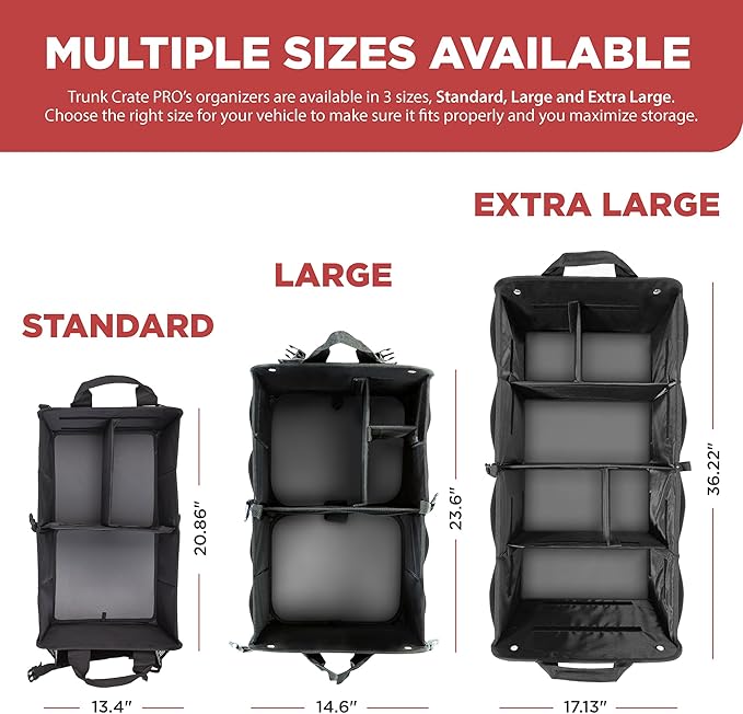Car & Vehicle Trunk Organizer for SUV, Truck & Auto Storage, Black | Fits Cars, SUVs & Trucks 3 Adjustable Compartments Non-Slip Base & Straps Collapsible Heavy-Duty Storage Car Accessories - Image 3
