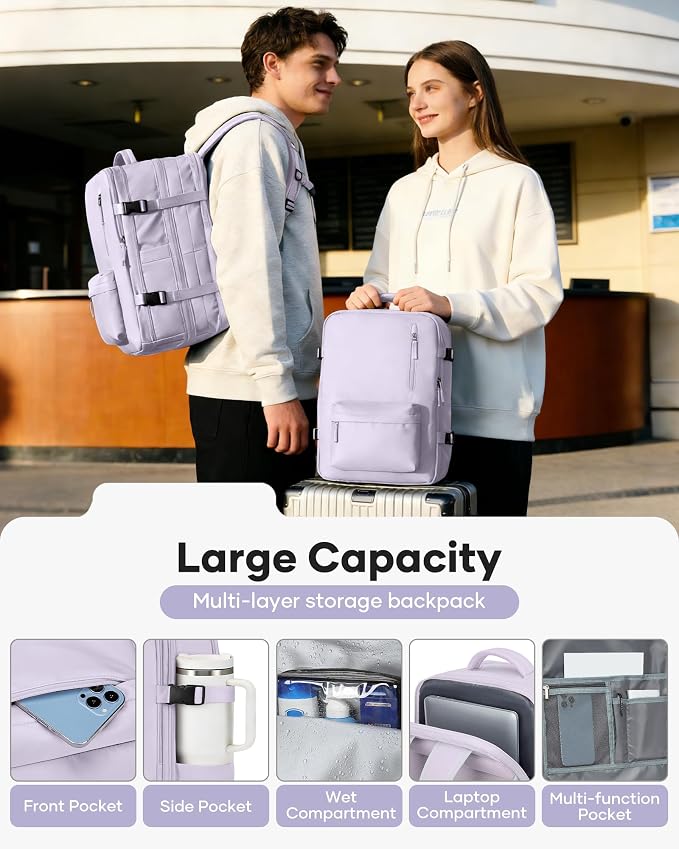 winspansy Vacuum Backpack Travel with Pump Carry on Luggage Flight Approved Essentials Personal Item Travel Bag with Vacuum System Waterproof Compression Backpack for Women Men Mochila de Viaje Purple - Image 5