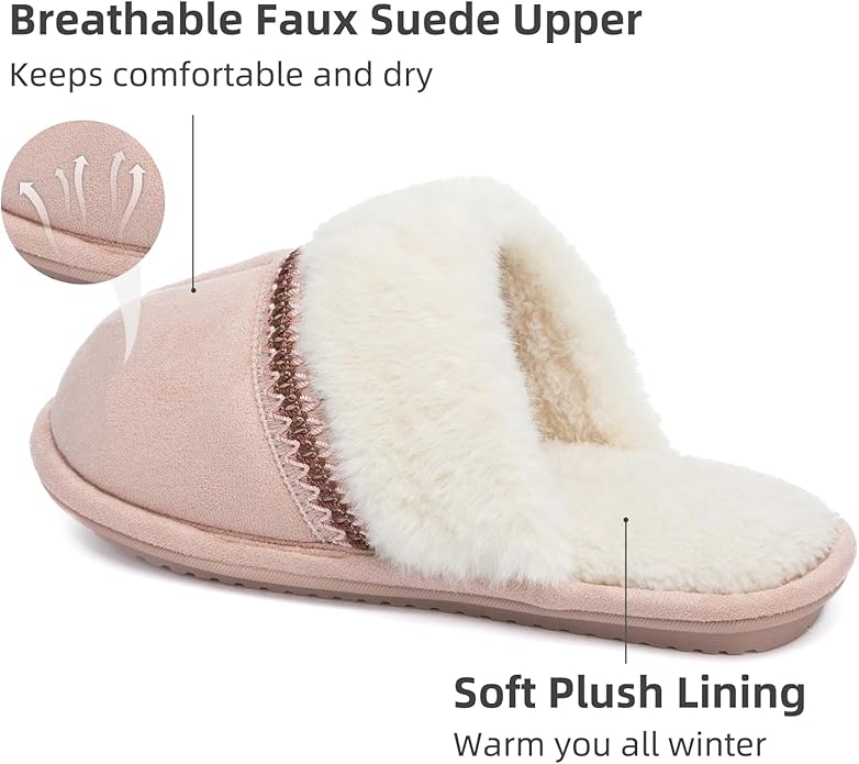 MAXTOP Womens Cozy Memory Foam Slippers Soft Warm Slip On Faux Fur House Slippers,Anti-Skid Rubber Sole,Creative Gifts for Women Mom Girlfriend