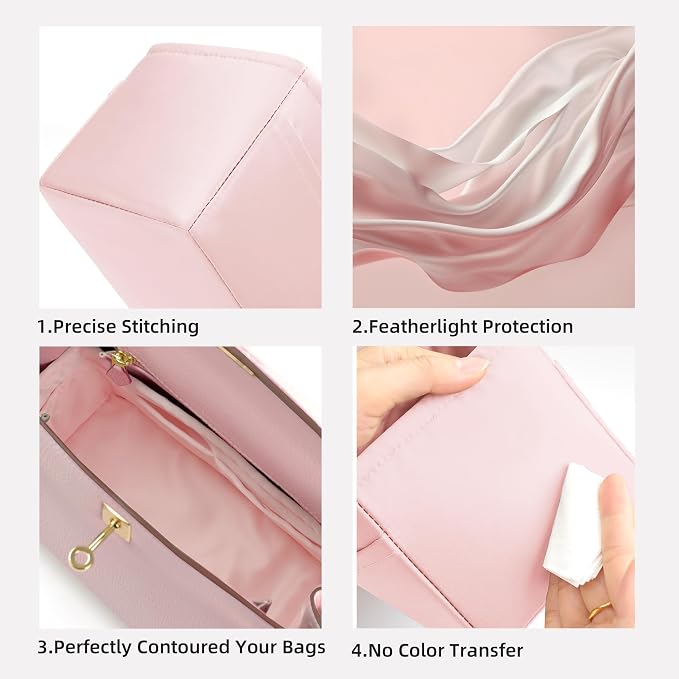 DGAZ Silk Purse Organizer Insert for Birkin Bag(Pink, BK30) | Soft and Lightweight,Perfect Fit,Multi-pocket Storage,Bag Protector,Luxury Bag Care,Handmade,for Smooth Bag Organizer - Image 3
