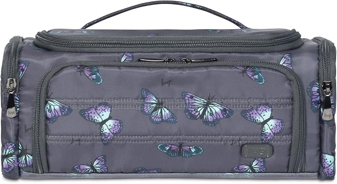 Lug Trolley Cosmetic Case for Travelers – Accordion Brush Pocket, Trolley Sleeve, 100% Polyester – BUTTERFLY GREY by Lug