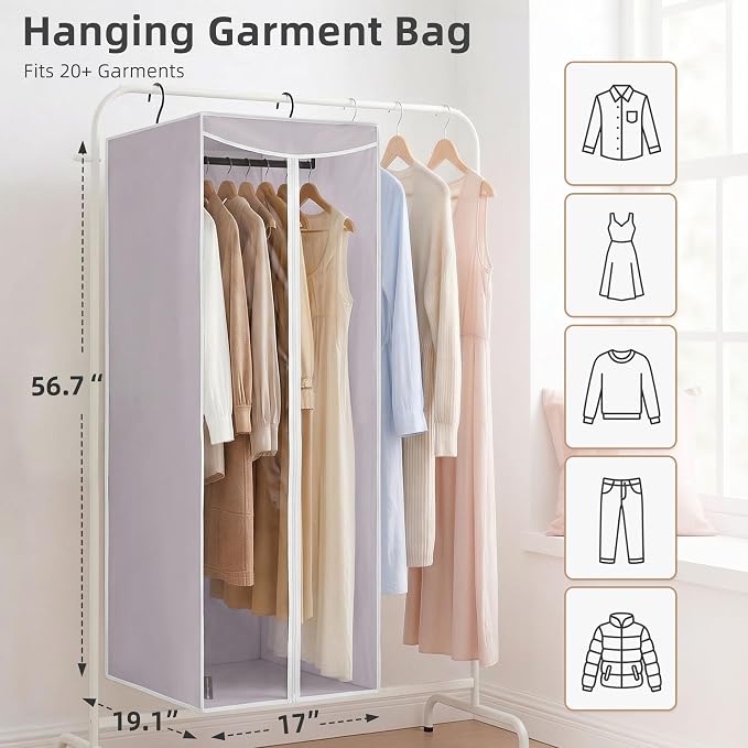 STORAGE MANIAC 57" Hanging Garment Bag Zipper Cover with Sealed Clear Window, Long Garment Cover for Closet Storage Wardrobe Clothes Protector, Large Garment Storage Bag for Dresses, Grey，2-Pack - Image 2