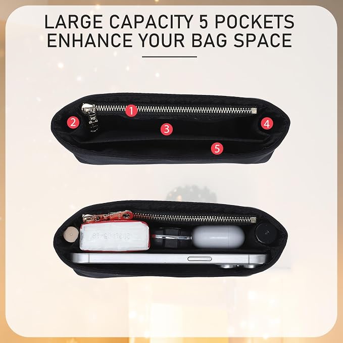 Soft Nylon Purse Organizer Insert for Longchamp Le Pliage Mini Handbag, Lightweight Luxury Long Champ Mini Handbag Storage Divider with 5 Upgraded Deepened Compartments,XS/Black - Image 3