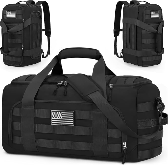 ZOMFELT Tactical Gym Bags for Men, 22x14x9 Carry On Luggage Duffle Bag for Travel, 3-in-1 Sports Basketball Soccer Bag with Removable Dividers & Shoe Compartment, Weekender Overnight Travel bag, Black by ZOMFELT