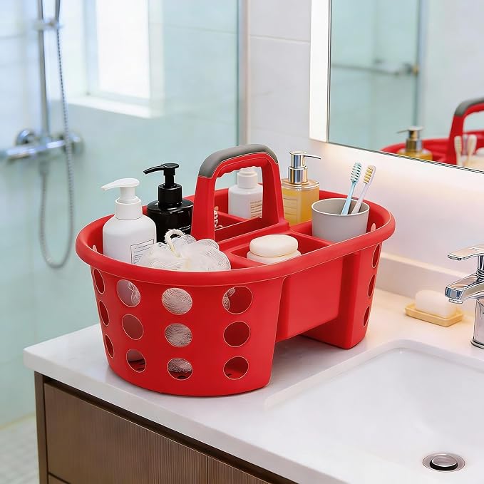 SIMPLYKLEEN Large Shower Caddy Portable 2PC - Made in USA Plastic Jumbo Size Dorm Storage Candy Tote with Handle Shower Organizer for Bathroom, Pantry, Kitchen, College Dorm, Red/Periwinkle - Image 6