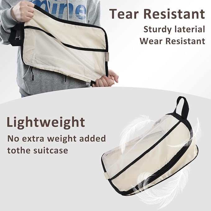 U+U 4 Set Compression Packing Cubes - Ultralight Cream Travel Organizers, Space-Saving Suitcase Organizer, Expandable Packing Cubes for Travel and Family Vacation (Cream) - Image 4