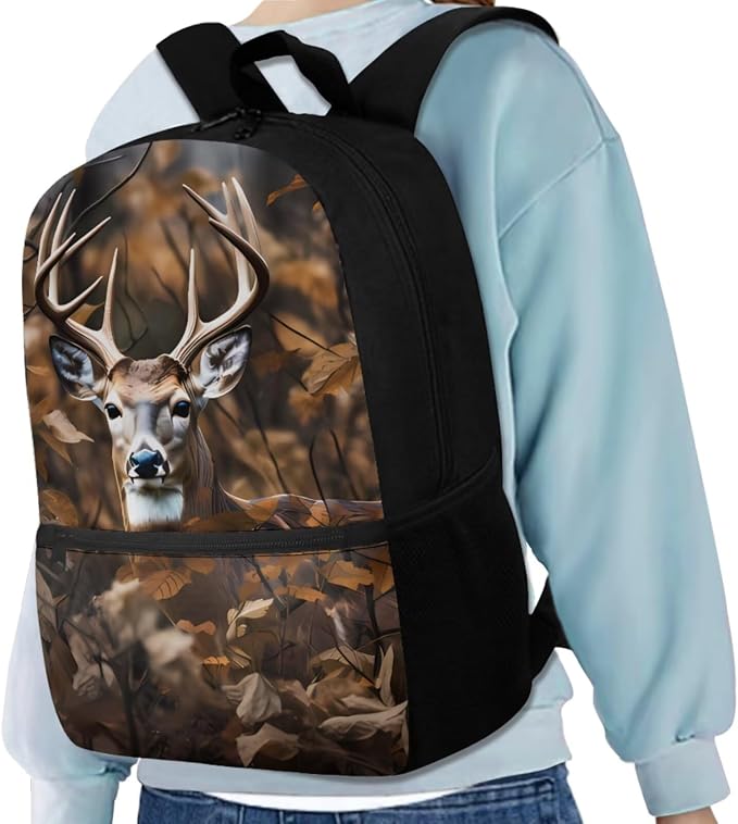 Deer Camo Backpack for Boys Kids Backpack with Lunch Box Water Bottle Bag and Soft Pencil Case 4PCS Set Bookbag with Front Pocket for School Teens 17 inch Sturdy School Bag with Side Pocket - Image 2