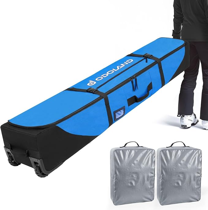 Odoland Rolling Ski Bag, Padded Snowboard Bags with Wheels for Air Travel, 900D Water Resistant Oxford Fabric and Extra 2 Dry Bag, Fits Skis Up to 170/190cm by Odoland