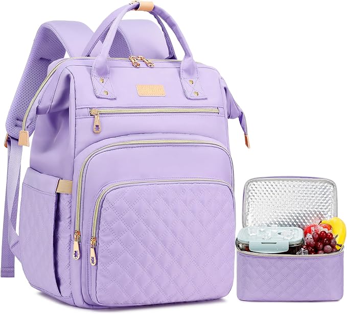AIJIEKE Lunch Backpack for Women, 15.6 Laptop Backpack, Lunch Box, Purple | Water resistant computer bag with insulated leakproof cooler. Travel meal prep backpack for nurse, teacher, college commute by AIJIEKEDirect