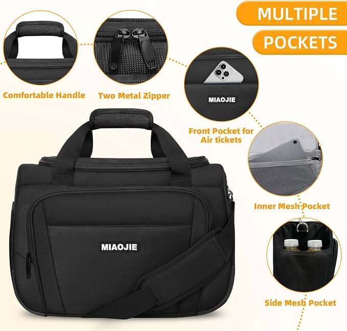 Underseat Carry On Luggage Lightweight Travel Tote Weekender Bag Overnight Duffle Bag for Travel, Travel Essentials Personal Item Travel Bag for Women and Men,Black-16Inch - Image 2