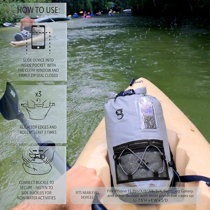 geckobrands Hydroner 20L Waterproof Dry Bag Backpack – Lightweight Roll-Top Bag with Clear Phone Pouch for Outdoor Activities - Image 4