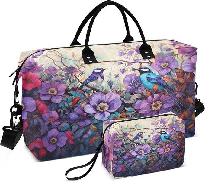 Birds under The Purple Flower Travel Duffle Bag Gym Yoga Carry on Bags for Men Women Weekender Bag by Unknown