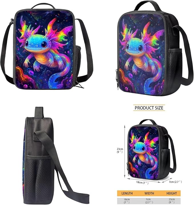 Axolotl Backpack and Lunch Box 17 Inch Elementary School Backpacks with Lunch Box Cute Animal Print Bookbag/Lunch Bag/Pencil Case/Water Bottle Holder, 4 Piece Back to School Bags - Image 5