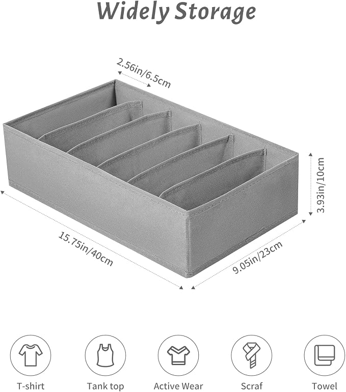 4 Packs T-shirt Drawer Organizers for Clothing,6 Grids Compartment Wardrobe Storage Box, Washable Clothes Organizer for Folded Clothes, T-shirt, Legging, Silk Scarve - Image 3