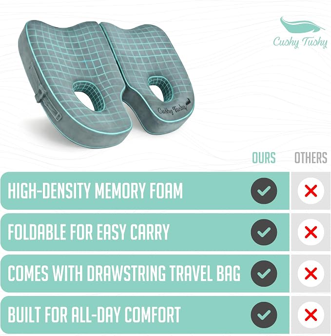 Cushy Tushy Premium Foldable Piriformis Seat Cushion - Piriformis Pain and Sciatic Pain Relief Cushion - for Home & Office Use, Perfect for Travel or Driving - Image 8