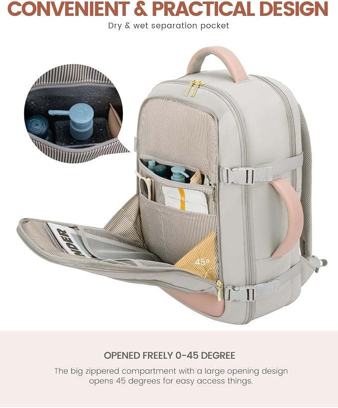 LOVEVOOK Travel Backpack For Women Flight Approved, 50L Large Carry On Backpack, Personal Item Travel Bag for Airplanes, Business 18 Inch Laptop Backpack, Weekender Overnight Daypack, With 3 Cubes - Image 9
