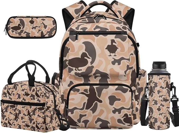 Flying Duck Kids School Backpack Set 4Pcs 17 Inch with Lunch Bag | Pencil Case and Water Bottle Holder, Lightweight 600D Fabric, Multi Compartments, for Boys Girls Elementary Middle School by Unknown