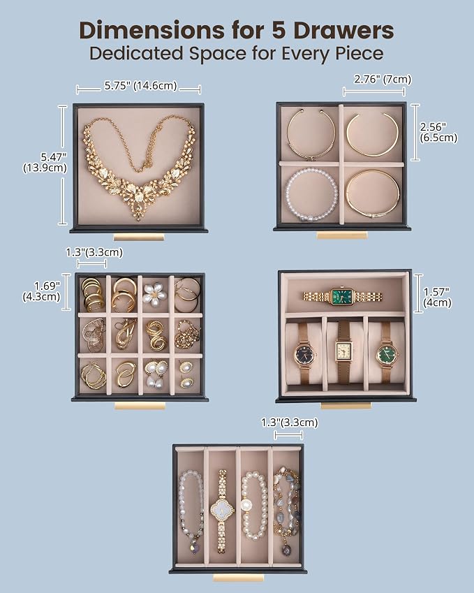 Lolalet Large Jewelry Box Organizer for Women, 6-Layer Jewelry Organizers and Storage Case with Mirror & 5 Drawers, Lockable Watch Ring Earring Bracelet Necklace Holder Girls Gift -6Layer, Black - Image 7