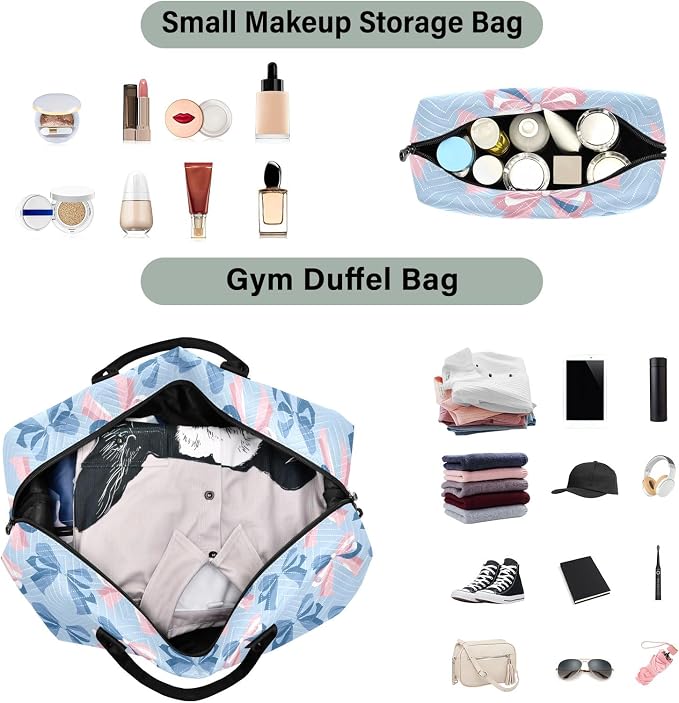 Weekender Bags Travel Duffel Gym Bag Carry on Overnight Tote Bag with Toiletry Bag for Airplane Travel Trip Gym Yoga (Ribbon Bow Sea) - Image 4