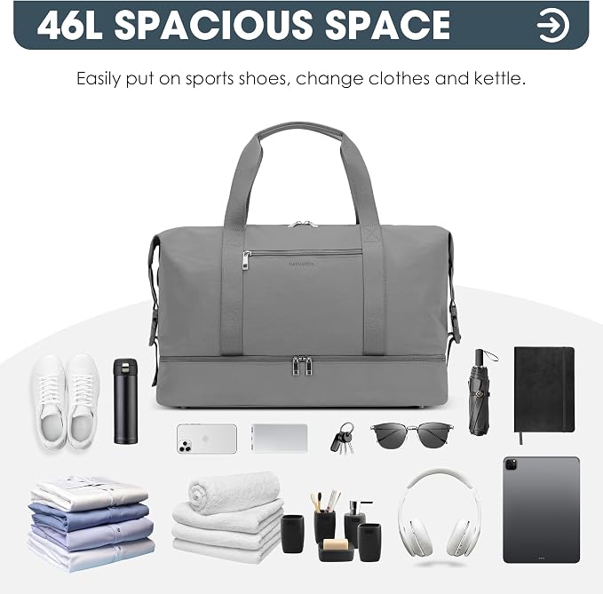 Oeihuivt Weekender Bags for Women - 21 Inch Large Travel Duffel Bag Set with Shoe Compartment, Heavy-Duty nylon Carry On Overnight Tote Gray - Image 6