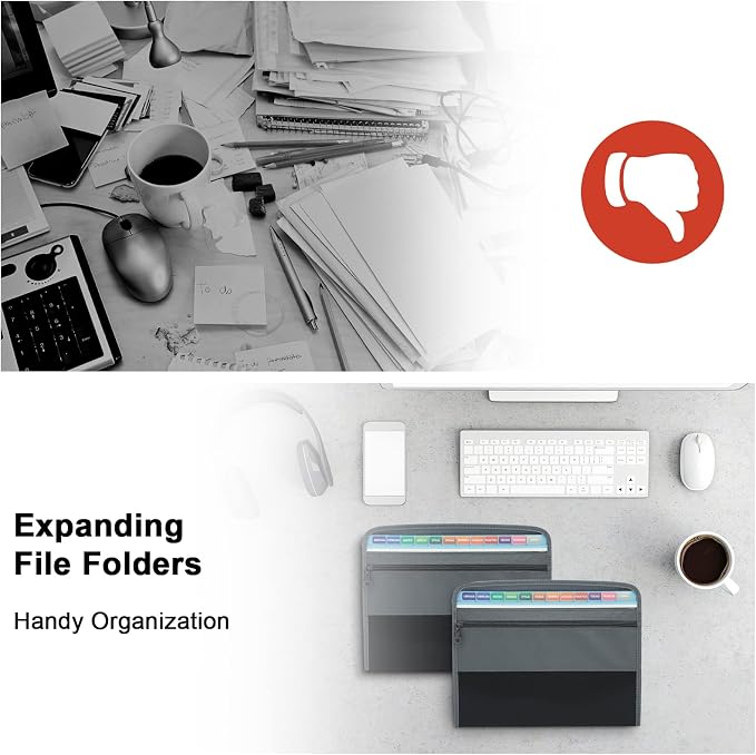 NAFY Expanding File Folder, 13 Pockets Document Organizer with Zipper, A4 Letter Size Portable Accordion Expanding File Folders with 27pcs Multicolor Labels for Home Office School Supplies (Black) - Image 8