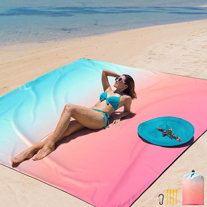 AISPARKY Beach Blanket Waterproof Sandproof Extra Large, Oversized Beach Mat, Quick Drying&Compact&Lightweight, Picnic Blankets Vacation Essentials for Outdoor Beach Camping (79" X 83" (4 Person)) by AISPARKY