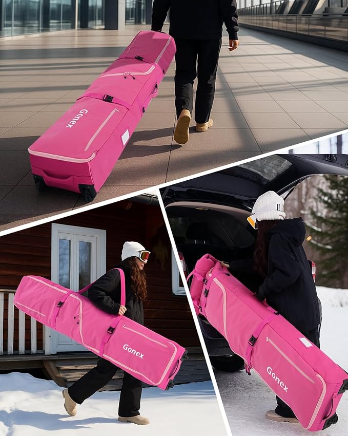 Gonex Snowboard Bag with Wheels,Adjustable Length Up to 175cm to 190cm, Fully Padded Ski Bag for Air Travel, 1200D Polyester PVC Waterproof Rolling Ski Bag with Skis Strapes - Image 7