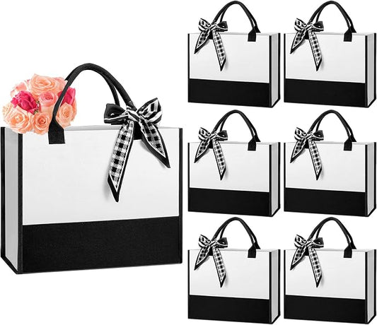 Reginary 6 Pcs Canvas Beach Tote Bags with Handles and Scarves Large Capacity Waterproof Tote Set for Women Black and White Reusable Gift Bags for Travel Shopping Wedding by Reginary
