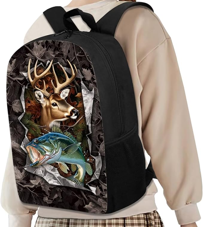GIFTPUZZ Deer Fish Backpack 17 Inch Set Boys 8-10 | Camo 4-Piece Set, Lunch Box, Water Bottle Sleeve, 3rd Grade Back to School Book Bags - Image 3