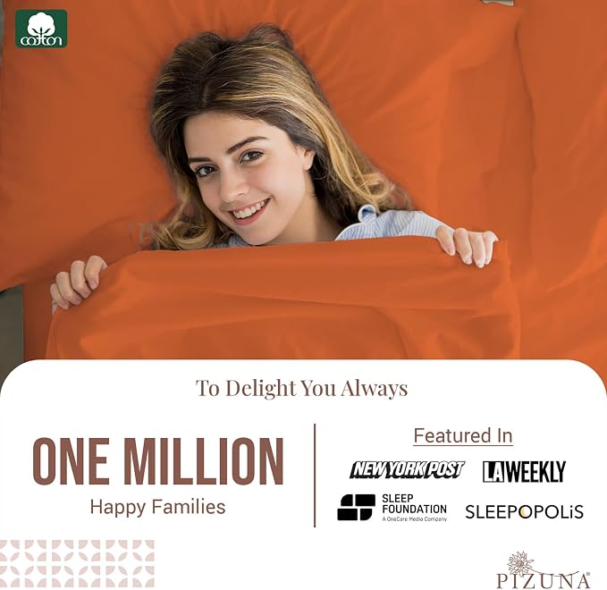 Pizuna Pure 100% Cotton Flat Sheets Only King Burnt Orange (1 PC), Luxurious 400 Thread Count Long Staple Cotton Sateen with 4" Hem (Combed King Flat Sheet Only Cotton) - Image 2