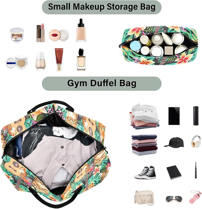 Weekender Bags Travel Duffel Gym Bag Carry on Overnight Tote Bag with Toiletry Bag for Airplane Travel Trip Gym Yoga (Hawaiian Orange Cat Tabby Face) - Image 4