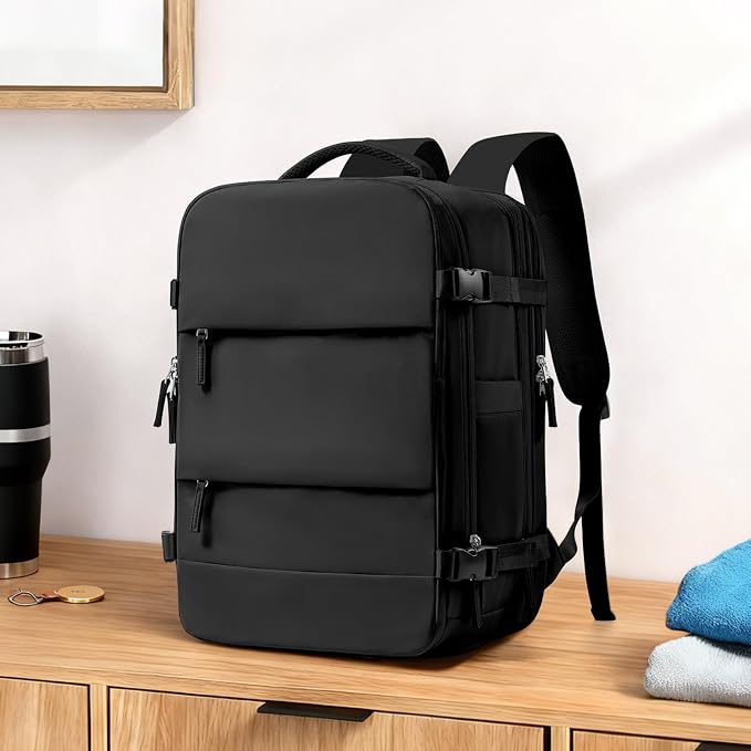 coowoz Large Travel Backpack For Women Men, Carry On Backpack,Hiking Backpack Waterproof Outdoor Sports Rucksack Casual Daypack Expandable Heavy Duty Extra large Backpack Black Expansion - Image 2