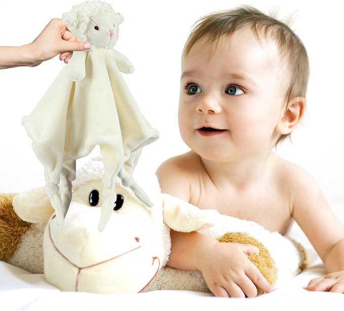 CREVENT Baby Welcome Gift Set Storage Basket with 2 Blankets+ 1 Security Blanket + 1 Taggie + 1 Gift Bag with Ribbon (Ivory) - Image 3